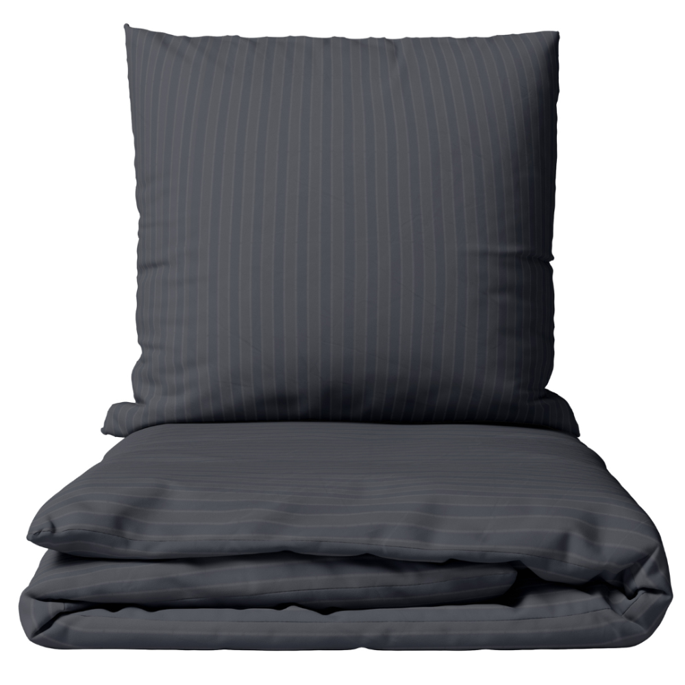 Premium satin bettwäsche set "Graphite Stripe Satin“. Bettwäsche aus Satin, 135/140x200 cm, 200x200 cm. Dunkelgraues bettwäsche-set mit feinen streifen.