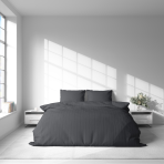 Premium satin bettwäsche set "Graphite Stripe Satin“. Bettwäsche aus Satin, 135/140x200 cm, 200x200 cm. Baumwoll-bettwäsche-set mit dunkelgrauen streifen.
