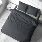Premium satin bettwäsche set "Graphite Stripe Satin“. Bettwäsche aus Satin, 135/140x200 cm, 200x200 cm. Subtiles gestreiftes bettwäsche-set in intensiver graunuance.