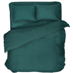 Premium satin bettwäsche set "Green Stripe Satin“. Bettwäsche aus Satin, 135/140x200 cm, 200x200 cm. Dunkelgrünes bettwäscheset mit subtilen vertikalen streifen, das dem schlafzimmer eleganz und ruhe verleiht.