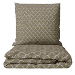 Premium satin bettwäsche set "Morocco forest grey". Bettwäsche aus Satin, 135/140x200 cm, 200x200 cm, 200x220 cm, 220x240 cm. Grau-grünes bettwäsche-set mit sanften grünen und grauen akzenten, das eine ruhige und gemütliche atmosphäre im schlafzimmer schafft.