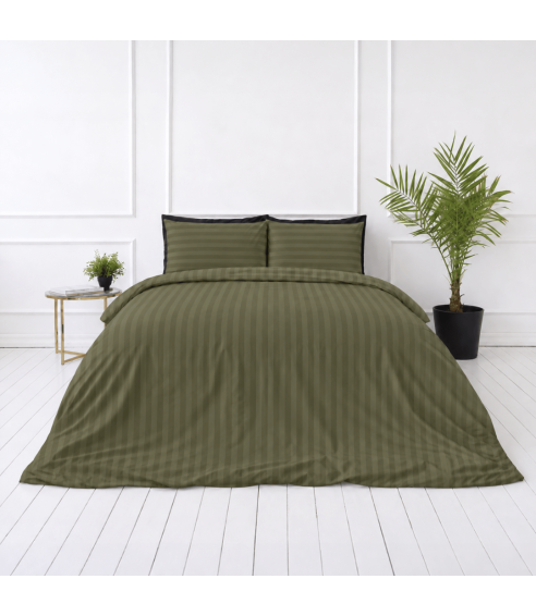 Premium satin bettwäsche set "Moss Green Stripe Sateen". Bettwäsche aus Satin