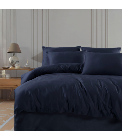 Premium satin bettwäsche set "Navy Blue". Bettwäsche aus Satin
