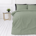 Premium satin bettwäsche set "Pistachio Stripe Sateen". Bettwäsche 150x200, 135/140x200 cm, 150x200 cm, 155/160x200 cm, 180x200 cm, 200x200 cm, 200x220 cm, 220x240 cm. Bettwäsche in sanftem pastellgrün mit zartem streifendesign