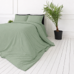 Premium satin bettwäsche set "Pistachio Stripe Sateen". Bettwäsche 150x200, 135/140x200 cm, 150x200 cm, 155/160x200 cm, 180x200 cm, 200x200 cm, 200x220 cm, 220x240 cm. Hellgrüne bettwäsche mit dezenten eleganten streifen