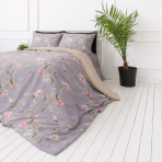 Satin bettwäsche set "Daphne". Bettwäsche 135x200, 135/140x200 cm, 200x200 cm, 200x220 cm. Hellviolette bettwäsche mit rosafarbenen und weißen blüten Satin bettwäsche set "Daphne". Bettwäsche 135x200, 135/140x200 cm, 200x200 cm, 200x220 cm. Hellviolette bettwäsche mit rosafarbenen und weißen blüten