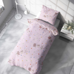 Premium satin bettwäsche set "Dreamy Dots". Bettwäsche aus Satin, 135/140x200 cm. Spaßiges und farbenfrohes kinder-bettwäscheset in rosa, mit tiermotiven und lebendigen punkten, perfekt für die schaffung eines fröhlichen schlafraums