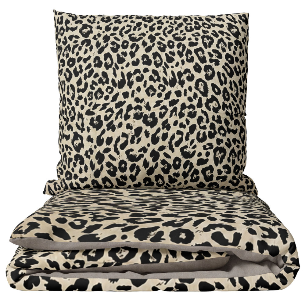 Satin bettwäsche set "Exotic Leopard". Beige Bettwäsche, 135/140x200 cm, 200x200 cm, 200x220 cm. Cremefarbene bettwäsche mit schwarzem leo-muster Satin bettwäsche set "Exotic Leopard". Beige Bettwäsche, 135/140x200 cm, 200x200 cm, 200x220 cm. Cremefarbene bettwäsche mit schwarzem leo-muster