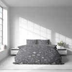 Premium satin bettwäsche set "Florivane". Bettwäsche 155x200, 135/140x200 cm, 150x200 cm, 155/160x200 cm, 180x200 cm, 200x200 cm, 200x220 cm. Graphitfarbene bettwäsche mit pflanzlichem design