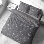 Premium satin bettwäsche set "Florivane". Bettwäsche 155x200, 135/140x200 cm, 150x200 cm, 155/160x200 cm, 180x200 cm, 200x200 cm, 200x220 cm. Dunkler grund mit sanften blumen- und schmetterlingsmotiven