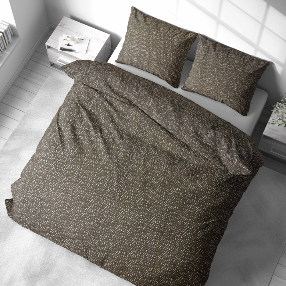 Premium satin bettwäsche set "Frisson". Bettwäsche 155x200, 135/140x200 cm, 150x200 cm, 155/160x200 cm, 180x200 cm, 200x200 cm, 200x220 cm. Elegantes braunes bettwäsche-set mit sehr feinem muster weißer blüten.