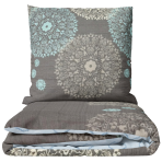 Satin bettwäsche set "Medallions". Graue Bettwäsche, 135/140x200 cm, 200x200 cm, 200x220 cm. Graue bettwäsche mit hellblauen und cremefarbenen mandala-motiven Satin bettwäsche set "Medallions". Graue Bettwäsche, 135/140x200 cm, 200x200 cm, 200x220 cm. Graue bettwäsche mit hellblauen und cremefarbenen mandala-motiven