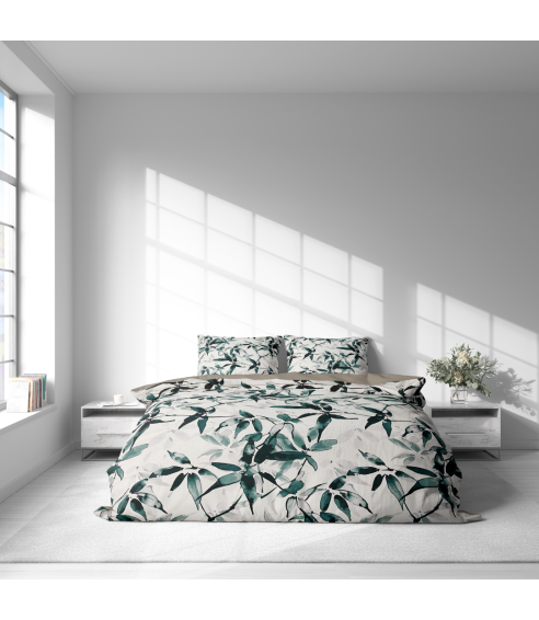 Premium satin bettwäsche set "Nature’s Sketch". Bettwäsche aus Satin