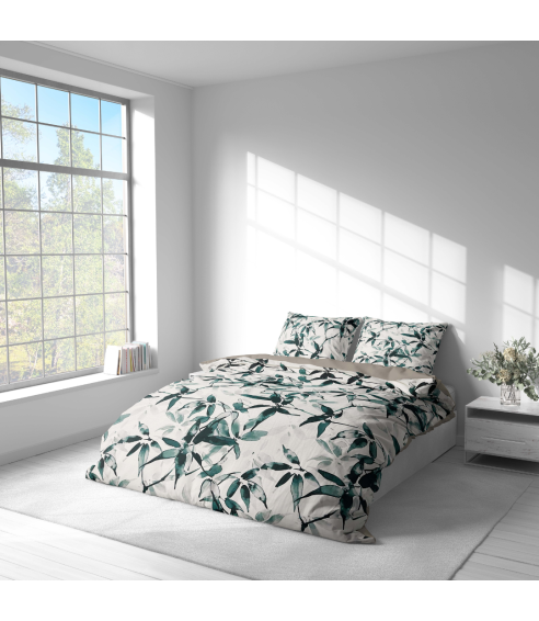 Premium satin bettwäsche set "Nature’s Sketch". Bettwäsche aus Satin