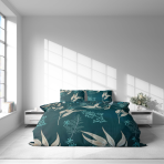 Premium satin bettwäsche set "Premium Verdure". Bettwäsche aus Satin, 135/140x200 cm, 200x200 cm, 200x220 cm. Elegantes dunkelgrünes bettwäscheset mit filigranen blumenmustern, perfekt für ein ruhiges und anspruchsvolles schlafzimmerambiente.