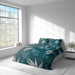 Premium satin bettwäsche set "Premium Verdure". Bettwäsche aus Satin, 135/140x200 cm, 200x200 cm, 200x220 cm. Stilvolles dunkelgrünes bettwäscheset mit schönen blumenelementen, die eine erfrischende und natürliche atmosphäre in ihren schlafbereich bringen.