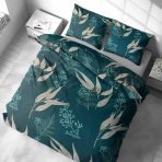 Premium satin bettwäsche set "Premium Verdure". Bettwäsche aus Satin, 135/140x200 cm, 200x200 cm, 200x220 cm. Dunkelgrünes bettwäscheset mit detaillierten blumenmustern, die eine ruhige und elegante atmosphäre in ihrem schlafzimmer schaffen.