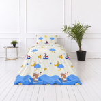 Premium satin bettwäsche set "Sailor“. Bettwäsche 135x200, 135/140x200 cm. Verspielte farbkombination aus creme, blau und gelb mit meeresmotiven.