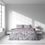 Premium satin bettwäsche set "Silent Grove". Bettwäsche aus Satin, 135/140x200 cm, 200x200 cm, 200x220 cm. Elegantes bettwäsche-set mit baumdesign und rosafarbener innenseite.