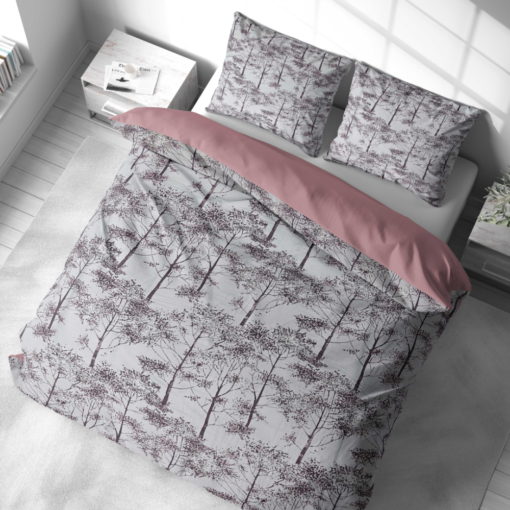 Premium satin bettwäsche set "Silent Grove". Bettwäsche aus Satin, 135/140x200 cm, 200x200 cm, 200x220 cm. Bettwäsche in ruhigen farben, passend für klassische interieurs.