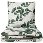 Premium satin bettwäsche set "Viridelle". Bettwäsche 155x200, 135/140x200 cm, 150x200 cm, 155/160x200 cm, 180x200 cm, 200x200 cm, 200x220 cm. Bettwäsche-set in hellem ton mit blattdesign