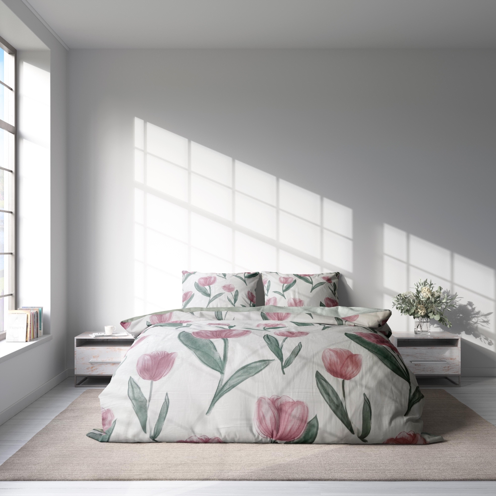 Satin bettwäsche set "Tuliplace". Bettwäsche aus Satin, 135/140x200 cm