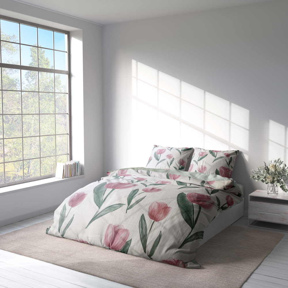 Satin bettwäsche set "Tuliplace". Bettwäsche aus Satin, 135/140x200 cm