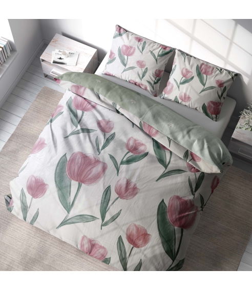 Satin bettwäsche set "Tuliplace". Bettwäsche aus Satin