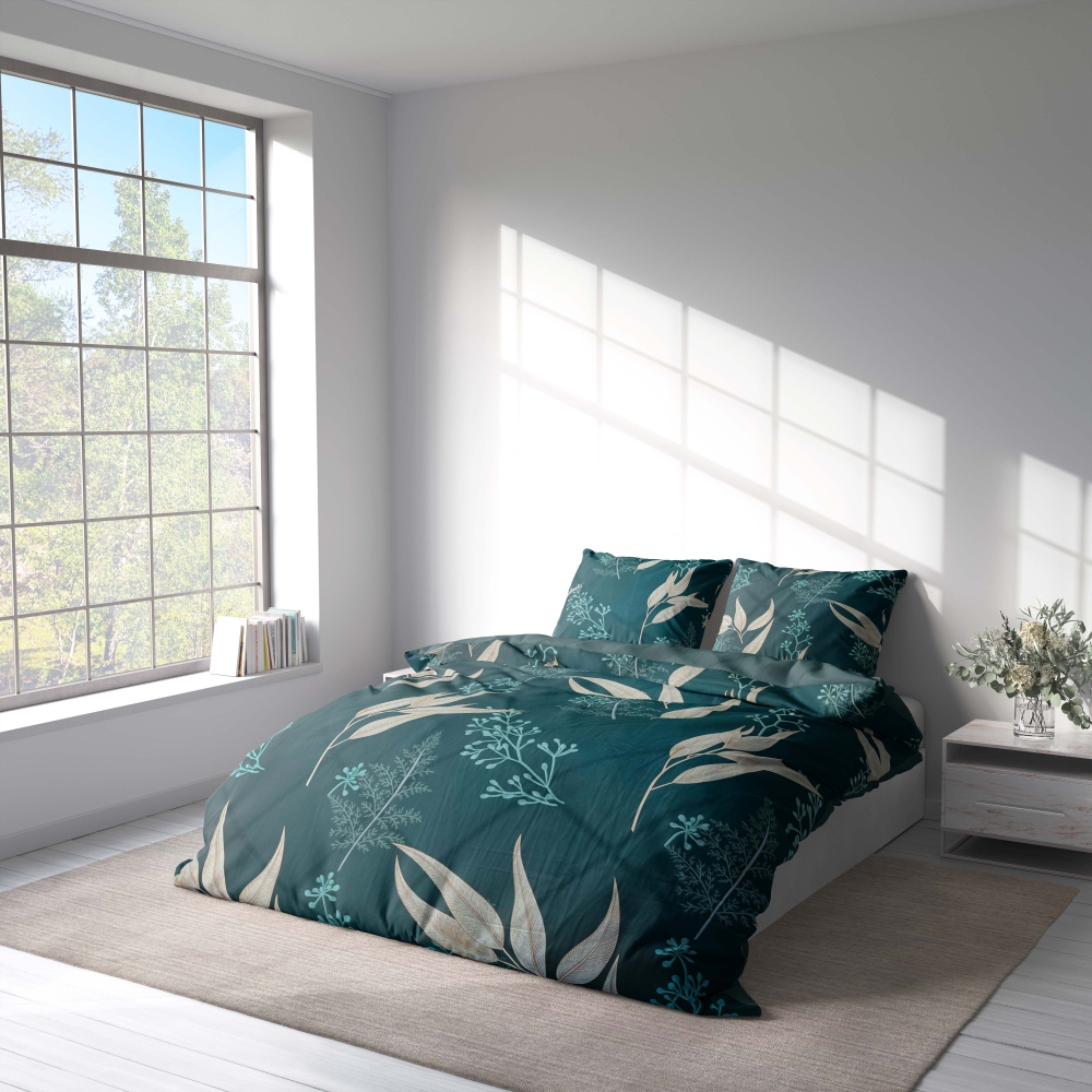 Bettwäsche set "Verdure". Bettwäsche 140x200, 135/140x200 cm, 200x200 cm, 200x220 cm. Verwandeln sie ihr schlafzimmer mit diesem dunkelgrünen bettwäscheset mit filigranen blumenmustern, das eleganz und natürlichen charme vereint.