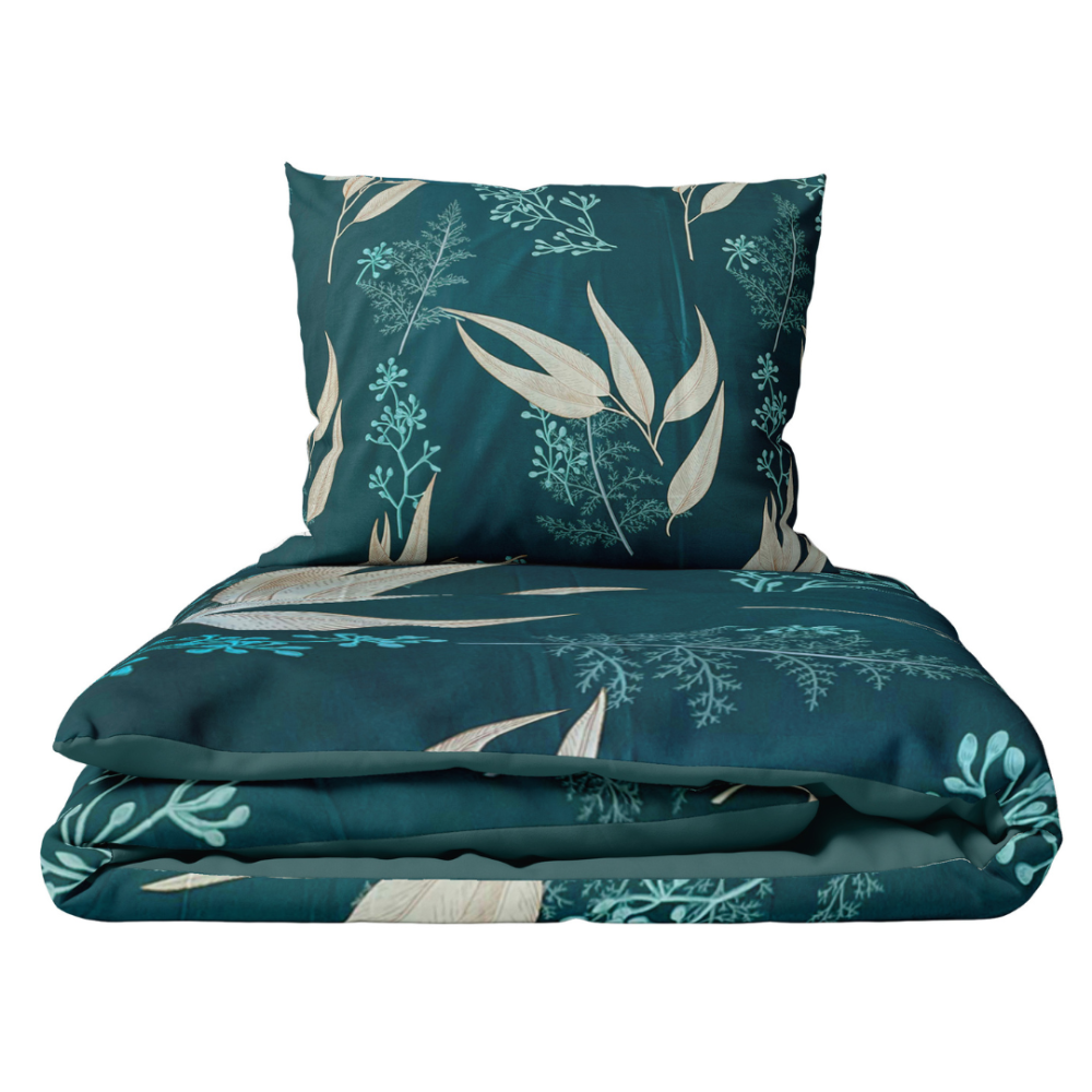 Bettwäsche set "Verdure". Bettwäsche 140x200, 135/140x200 cm, 200x200 cm, 200x220 cm. Dunkelgrüne bettwäsche mit anmutigen floralen elementen, ideal, um ihr schlafzimmer mit einer von der natur inspirierten eleganz zu verschönern.
