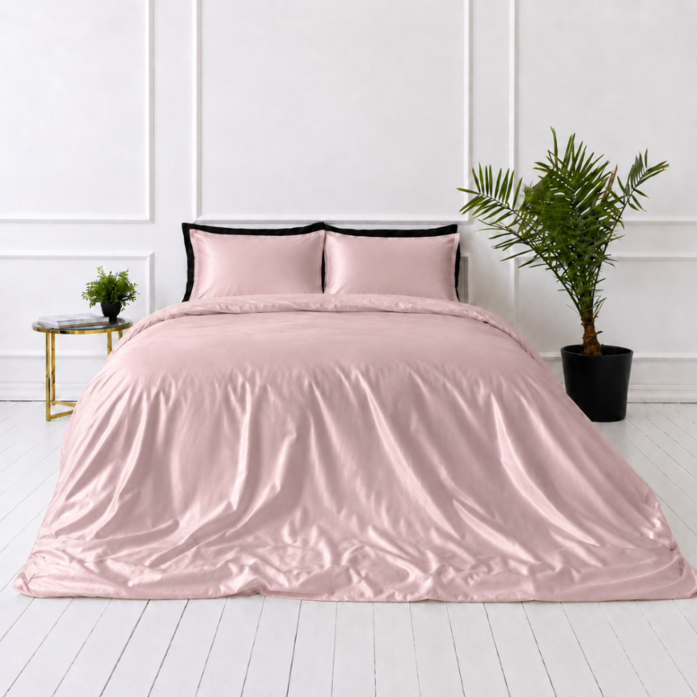Seidenbettwäsche set "Antico Silk". Bettwäsche sets, 200x220 cm. Zart rosafarbene seidenbettwäsche mit glatter, glänzender optik