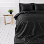 Seidenbettwäsche set "Onyx Silk". Bettwäsche sets, 200x220 cm. Stilvolles schwarzes seidenbettzeug mit edlem glanz und glatter, feiner oberfläche. Seidenbettwäsche set "Onyx Silk". Bettwäsche sets, 200x220 cm. Stilvolles schwarzes seidenbettzeug mit edlem glanz und glatter, feiner oberfläche.