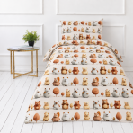 Kinderbettwäsche set "Besties". Bettwäsche 155x200, 135/140x200 cm, 150x200 cm, 155/160x200 cm. Helle cremefarbene bettwäsche mit bunten bären und kleinen bäumen. Kinderbettwäsche set "Besties". Bettwäsche 155x200, 135/140x200 cm, 150x200 cm, 155/160x200 cm. Helle cremefarbene bettwäsche mit bunten bären und kleinen bäumen.