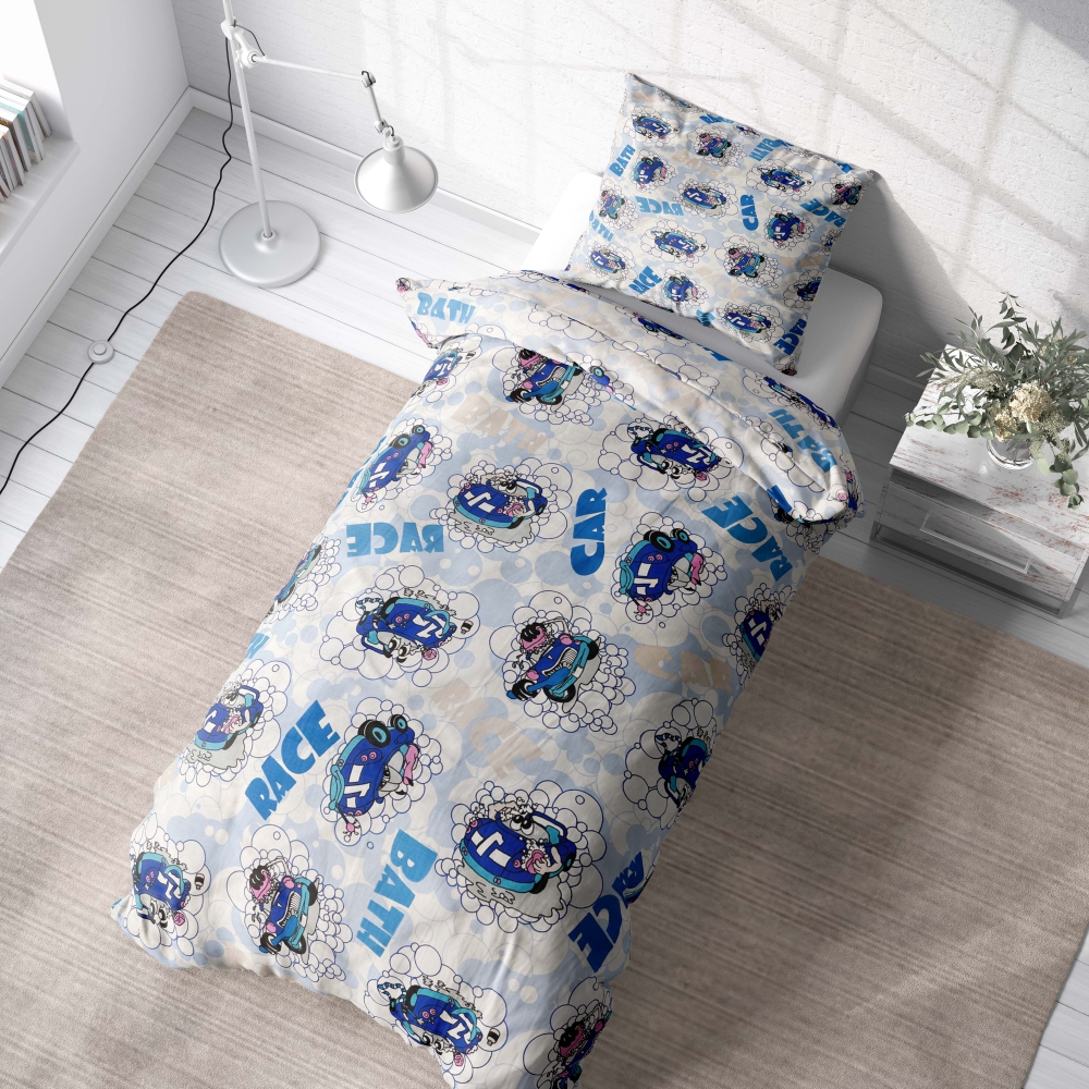 Kinderbettwäsche "Bath blue". Kinderbettwäsche, 135/140x200 cm