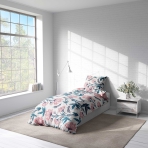 Bettwäsche set "Elegant". Bettwäsche 140x200, 135/140x200 cm. Weißes bettwäscheset mit grünen stängeln und rosa blüten, das einen hauch von natur in ihr schlafzimmer bringt.
