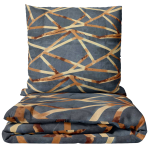 Bettwäsche set "Zafirion". Bettwäsche 155x200, 135/140x200 cm, 150x200 cm, 155/160x200 cm. Bettwäsche in dunklem grau mit goldfarbenem linienmuster.