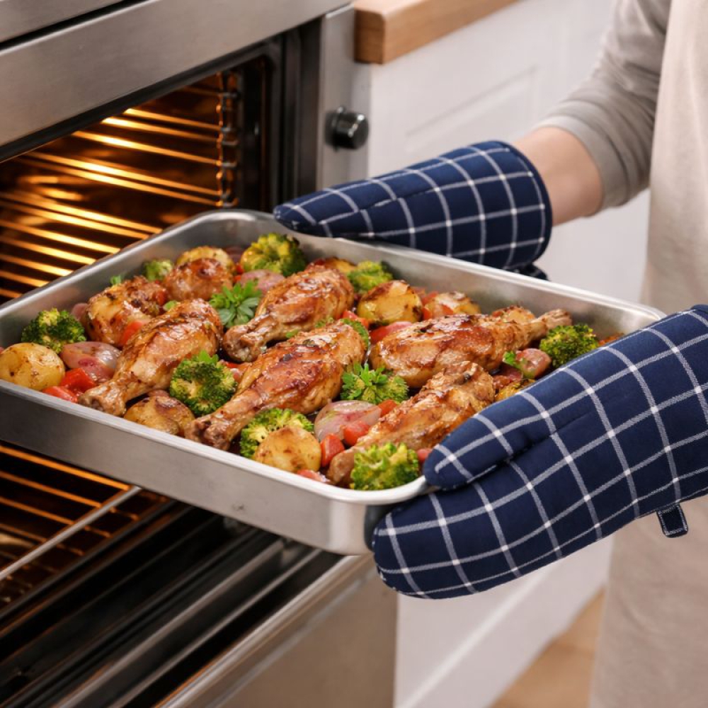 Ofenhandschuhe "Midnight Grid glove". Ofenhandschuhe. Baumwoll-ofenhandschuh mit dunkelblau-weißem karomuster Ofenhandschuhe "Midnight Grid glove". Ofenhandschuhe. Baumwoll-ofenhandschuh mit dunkelblau-weißem karomuster