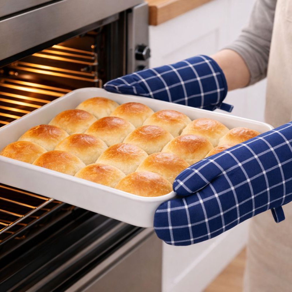 Ofenhandschuhe "Ocean Shade glove". Ofenhandschuhe. Baumwoll-ofenhandschuh mit blau-weißem karomuster