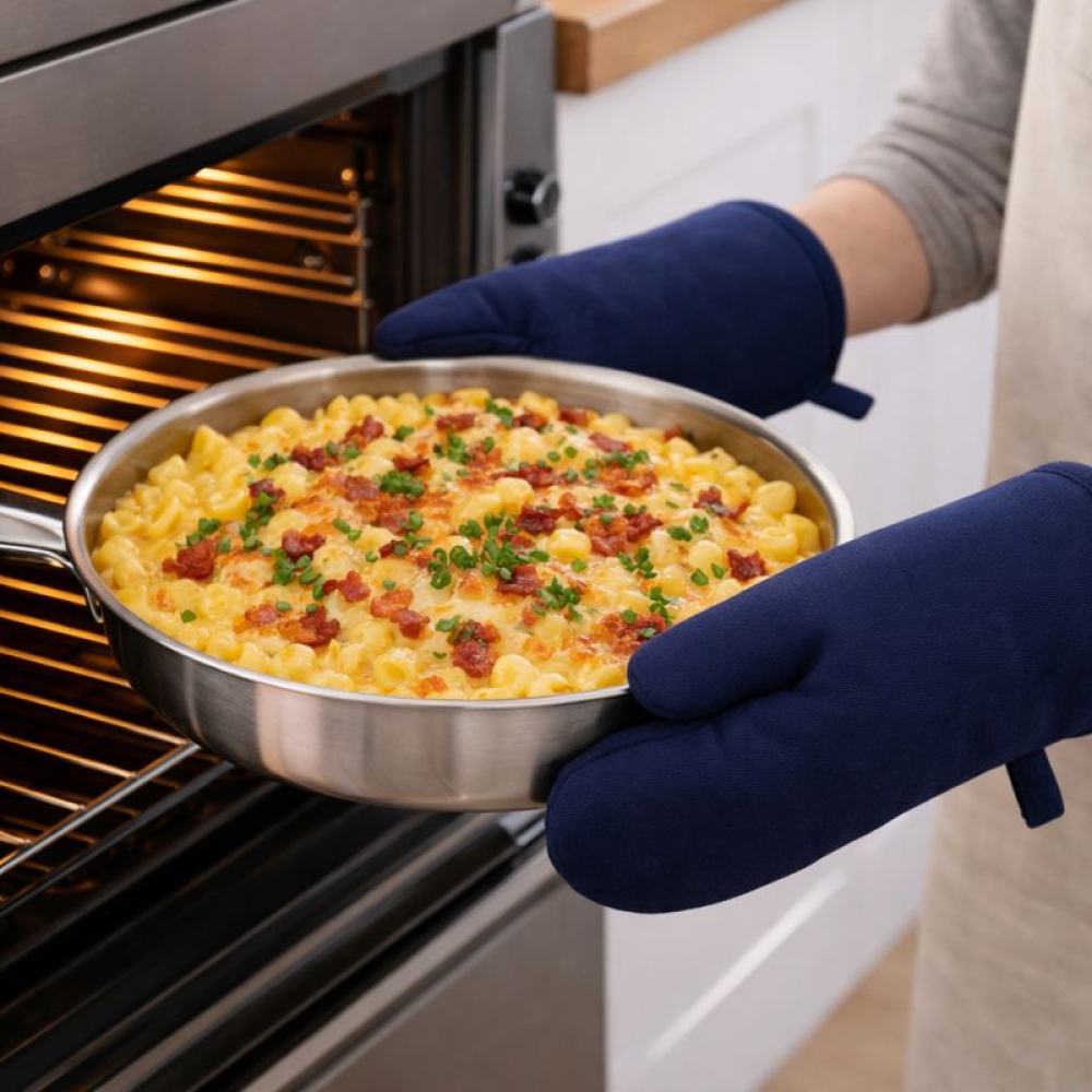 Ofenhandschuhe "Sky Loom glove". Ofenhandschuhe. Einfarbiger dunkelblauer baumwoll-ofenhandschuh