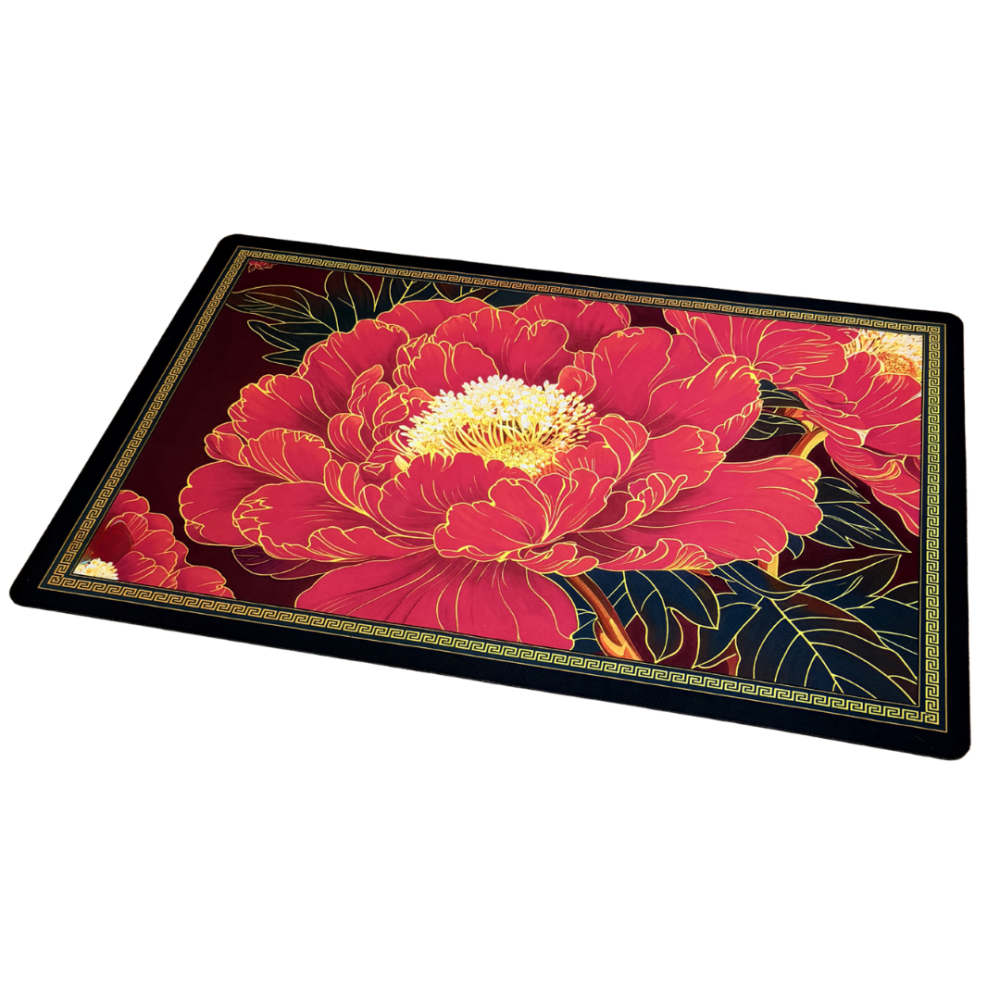 Badematte „Euphoria mat“, 58x88 cm. Schwarze badematte mit roten blütenmotiven und goldfarbener verzierung. Badematte „Euphoria mat“, 58x88 cm. Schwarze badematte mit roten blütenmotiven und goldfarbener verzierung.