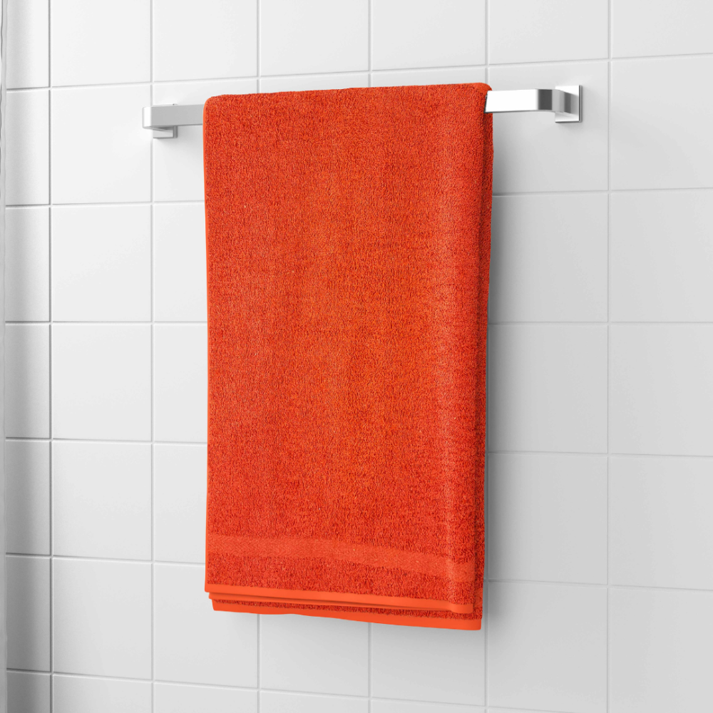 Badetuch „Orange Economic Towel“. Badetücher, 60x35 cm, 100x45 cm. Einfarbiges orangefarbenes handtuch ohne muster.