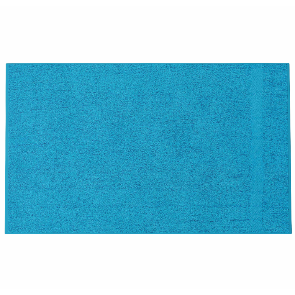 Badetuch „Turquoise Economic Towel“. Badetücher, 60x35 cm, 100x45 cm. Türkisfarbenes handtuch an der badezimmerwand hängend, sorgt für frische